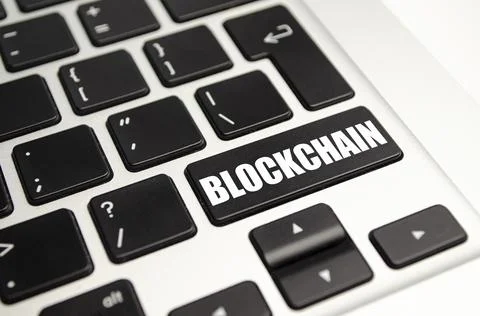 Blockchain concept. Blockchain word on computer keyboard background 스톡 사진