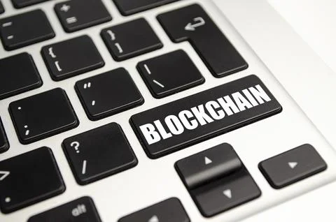 Blockchain concept. Blockchain word on computer keyboard background Stock Photos