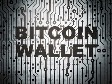 Blockchain concept: circuit board with Bitcoin Wallet 스톡 일러스트