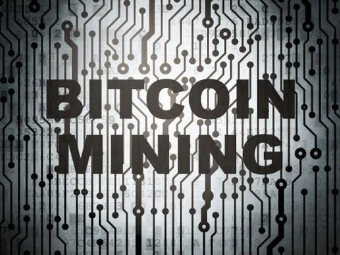 Blockchain concept: circuit board with Bitcoin Mining 스톡 일러스트