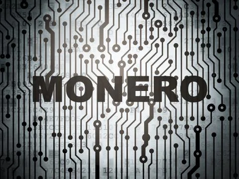 Blockchain concept: circuit board with Monero 스톡 일러스트