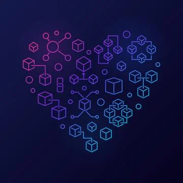 Blockchain concept colored bright vector heart in line style イラスト素材