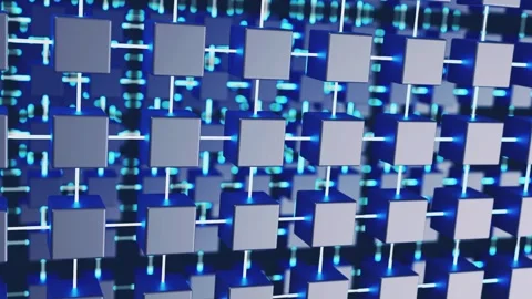 Blockchain Concept. Connected Blocks in the Global Decentralized Network. Video stock 259389257