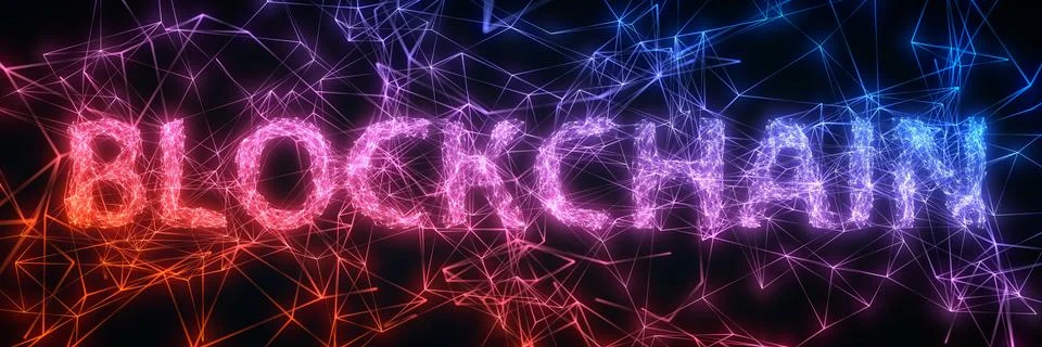 Blockchain concept with connected line data forms. 3d illustration Stock Illustration