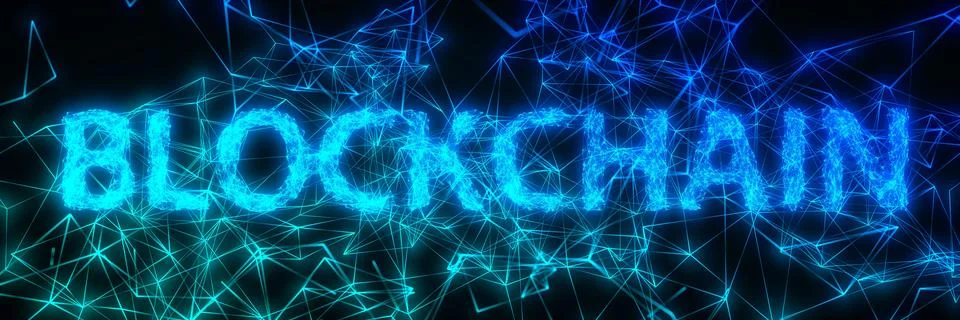 Blockchain concept with connected line data forms. 3d illustration Stock Illustration