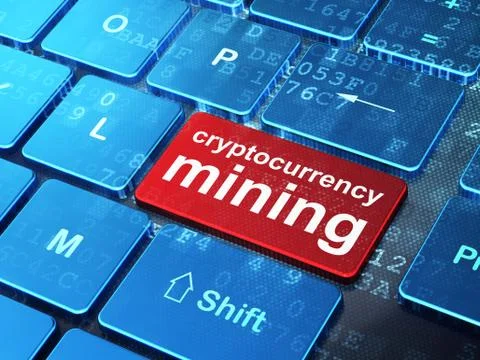 Blockchain concept: Cryptocurrency Mining on computer keyboard background Stock Illustration