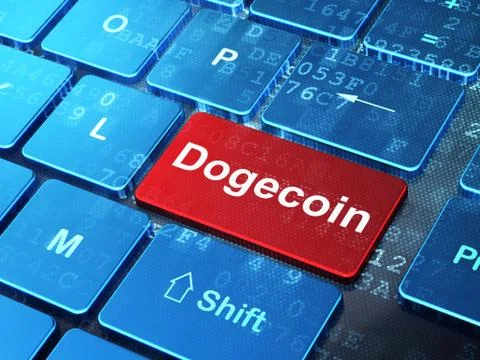 Blockchain concept: Dogecoin on computer keyboard background 스톡 일러스트