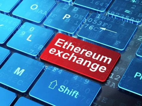 Blockchain concept: Ethereum Exchange on computer keyboard background Stock Illustration