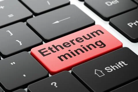 Blockchain concept: Ethereum Mining on computer keyboard background Illustrazione stock