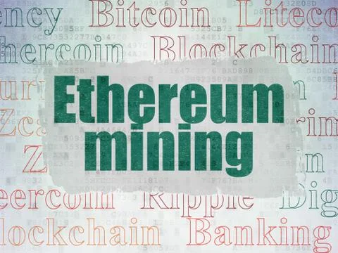 Blockchain concept: Ethereum Mining on Digital Data Paper background Stock Illustration