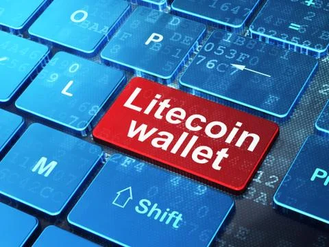 Blockchain concept: Litecoin Wallet on computer keyboard background 库存插图