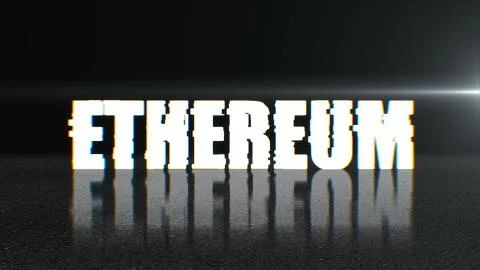 Blockchain concept, stylish ethereum text on surface with reflection, 3d Illustrazione stock