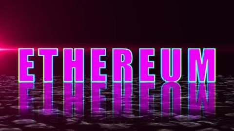 Blockchain concept, stylish ethereum text on surface with reflection, 3d Illustrazione stock