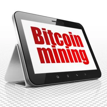 Blockchain concept: Tablet Computer with Bitcoin Mining on display Illustrazione stock