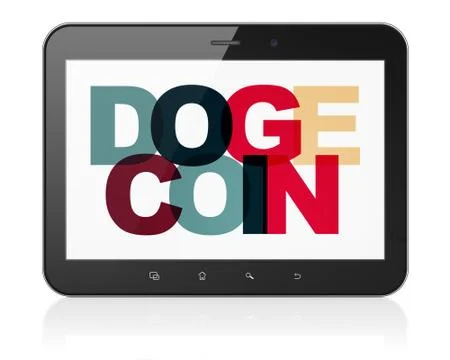 Blockchain concept: Tablet Computer with Dogecoin on  display Illustrazione stock
