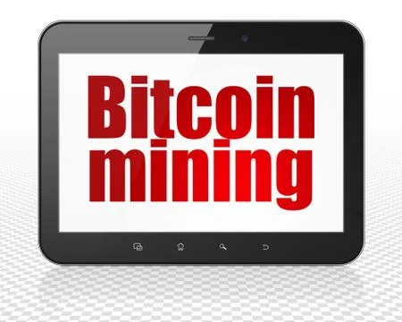 Blockchain concept: Tablet Pc Computer with Bitcoin Mining on display Stock Illustration
