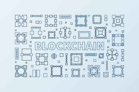 Blockchain concept vector linear horizontal blue banner Stockillustratie