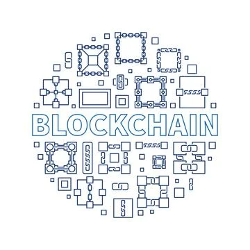 Blockchain concept vector linear round blue illustration Stock Illustration