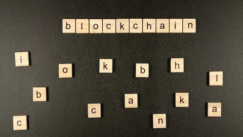 Blockchain conception from a wooden blocks Vídeo Stock 88396844