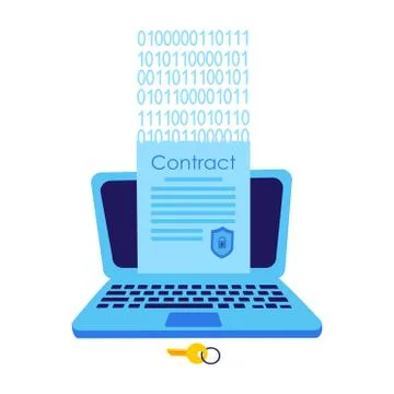 Blockchain contract in the laptop Stock Illustration