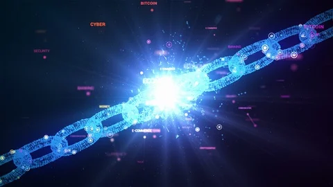 Blockchain Crypto Currency Multi-function Destruction Concept Loop Video stock 122346282