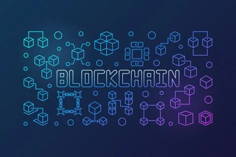 Blockchain crypto vector bright outline horizontal illustration 库存插图