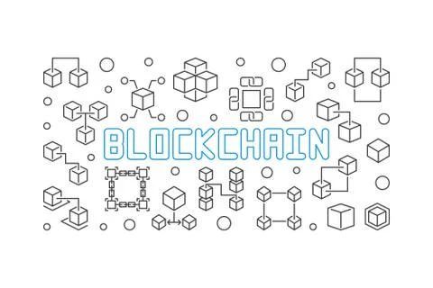 Blockchain crypto vector outline simple horizontal illustration 库存插图