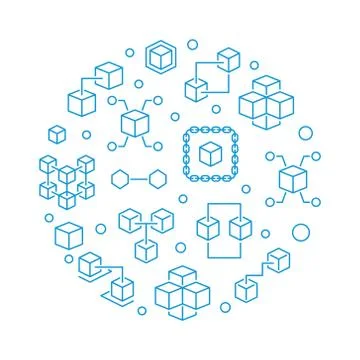 Blockchain crypto vector round blue illustration in line style 库存插图