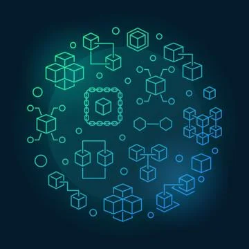 Blockchain crypto vector round blue bright outline illustration 库存插图