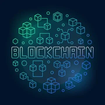 Blockchain crypto vector round blue modern line illustration Stock Illustration