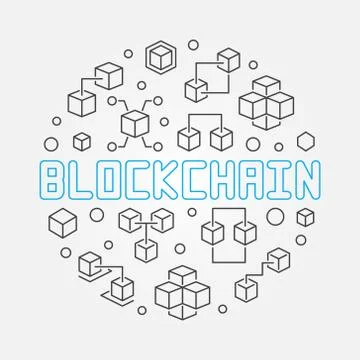 Blockchain crypto vector round linear illustration 库存插图