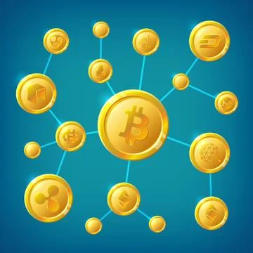 Blockchain, cryptocurrency and bitcoin decentralization anonymous internet Stock Illustration