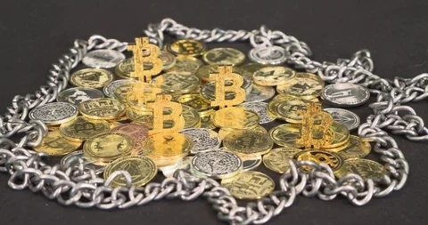 Blockchain Cryptocurrency And Different Coins Stock Footage 129084061