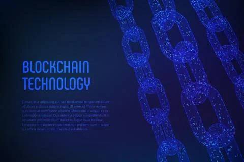 Blockchain. Cryptocurrency. Block chain concept. 3D wireframe chain with digital イラスト素材