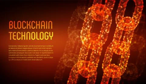 Blockchain. Cryptocurrency. Block chain concept. 3D wireframe chain with digi 스톡 일러스트