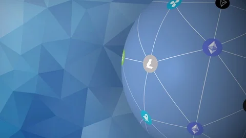 Blockchain cryptocurrency decentralized polygon globe digital network Stock Footage 90531404