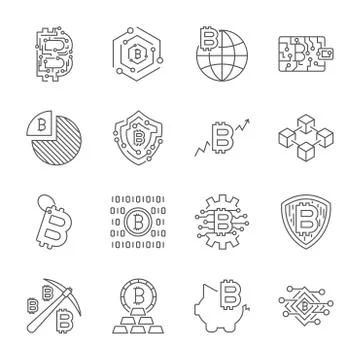 Blockchain Cryptocurrency Icons. Modern computer network technol 스톡 일러스트