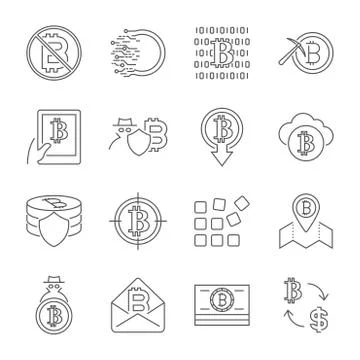Blockchain Cryptocurrency Icons. Modern computer network technology sign set Stock Illustration