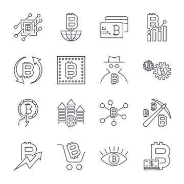 Blockchain, Cryptocurrency icons set. Editable Stroke. 스톡 일러스트