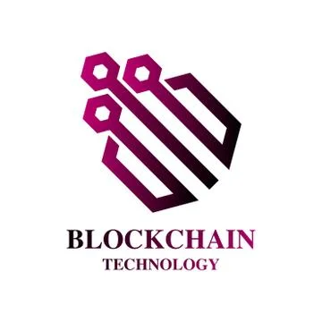 Blockchain Cryptocurrency Logo. Modern computer network technology sign. Digital Stock Illustration