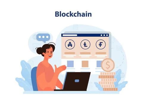 Blockchain. Cryptocurrency mining, financial transactions, user identification Stock Illustration