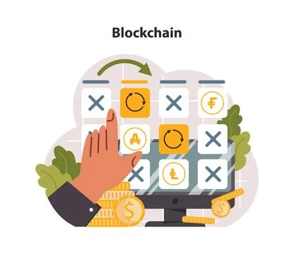 Blockchain. Cryptocurrency mining, financial transactions, user identification Stock Illustration