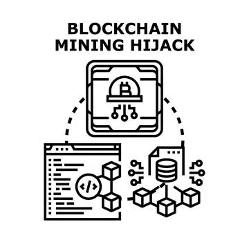 Blockchain cryptocurrency mining hijack concept illustration Illustrazione stock