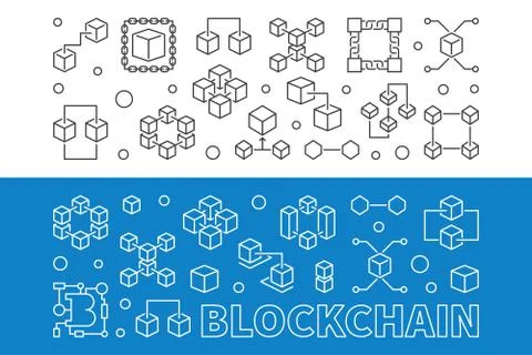 Blockchain cryptocurrency outline vector banners set Stockillustratie