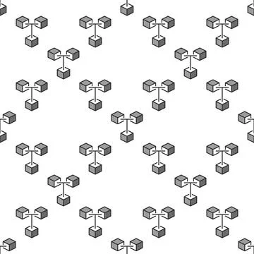 Blockchain Cryptocurrency vector blue seamless pattern. Three Connected Blo.. Stock Illustration