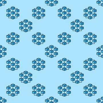 Blockchain Cryptocurrency vector blue seamless pattern. Block Chain Technol.. Stock Illustration