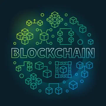 Blockchain cryptocurrency vector round colored line illustration Stockillustratie