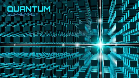 Blockchain cube chain symbol on square code big data flow information. Blue neon Stockillustratie