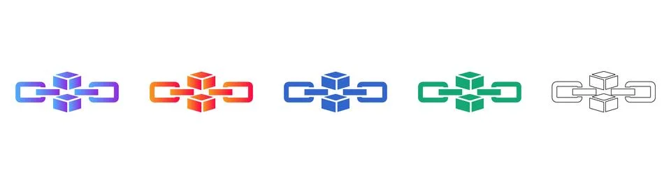 Blockchain Cube Link Connection Icons Illustrazione stock