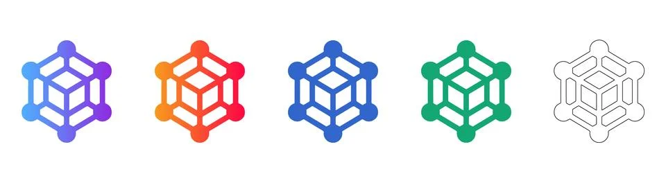 Blockchain Cube Network Connection Icons Set Illustrazione stock